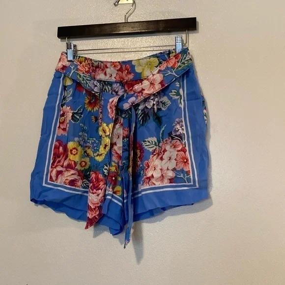 Anthropologie Maeve Scarf Print Floral stretchy tie waist viscose pocket Short s - Picture 4 of 12